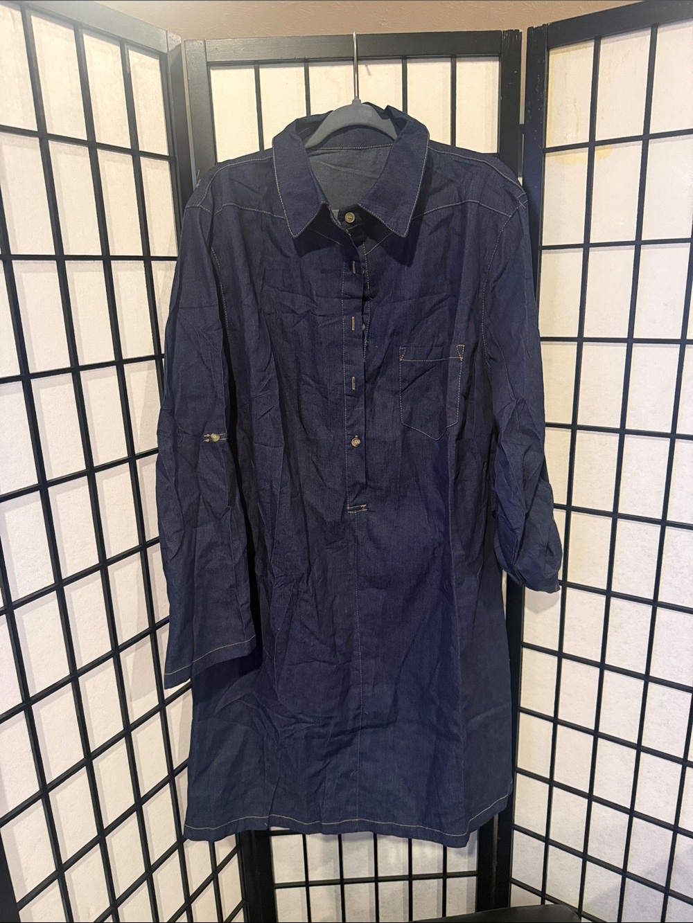 Women's Casual Button-Down Shirt Dress in Navy